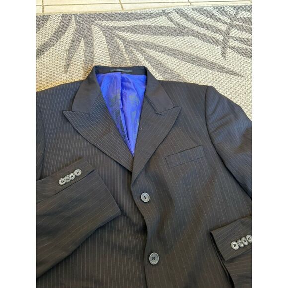 7 Diamonds Mens three button strip‎ Suit Jacket black Size XL - Picture 1 of 13